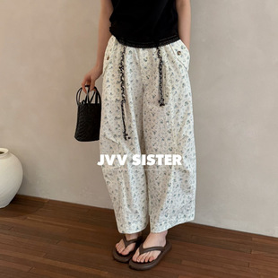 JVV十三行2026夏季新款复古碎花工装裤宽松显瘦休闲长裤女潮91036