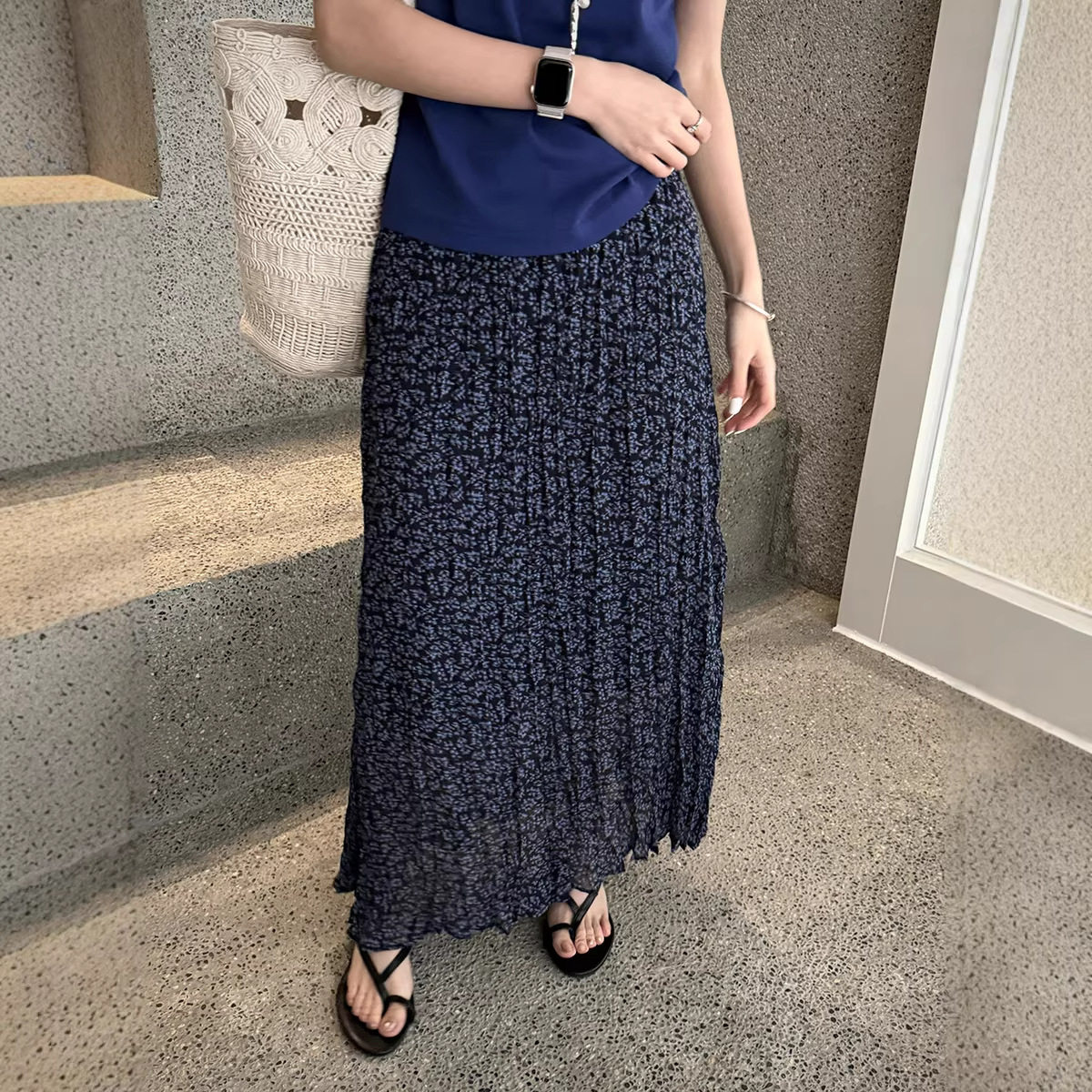 NN春夏新法式优雅复古显瘦肌理感褶皱半身裙女2026韩系碎花裙子