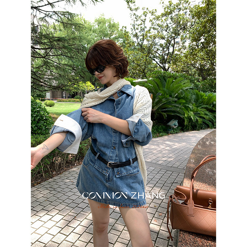 攸吉CZ ZHANG美式复古磨白牛仔裤裙女侧拉半身裙低腰短裤C34028