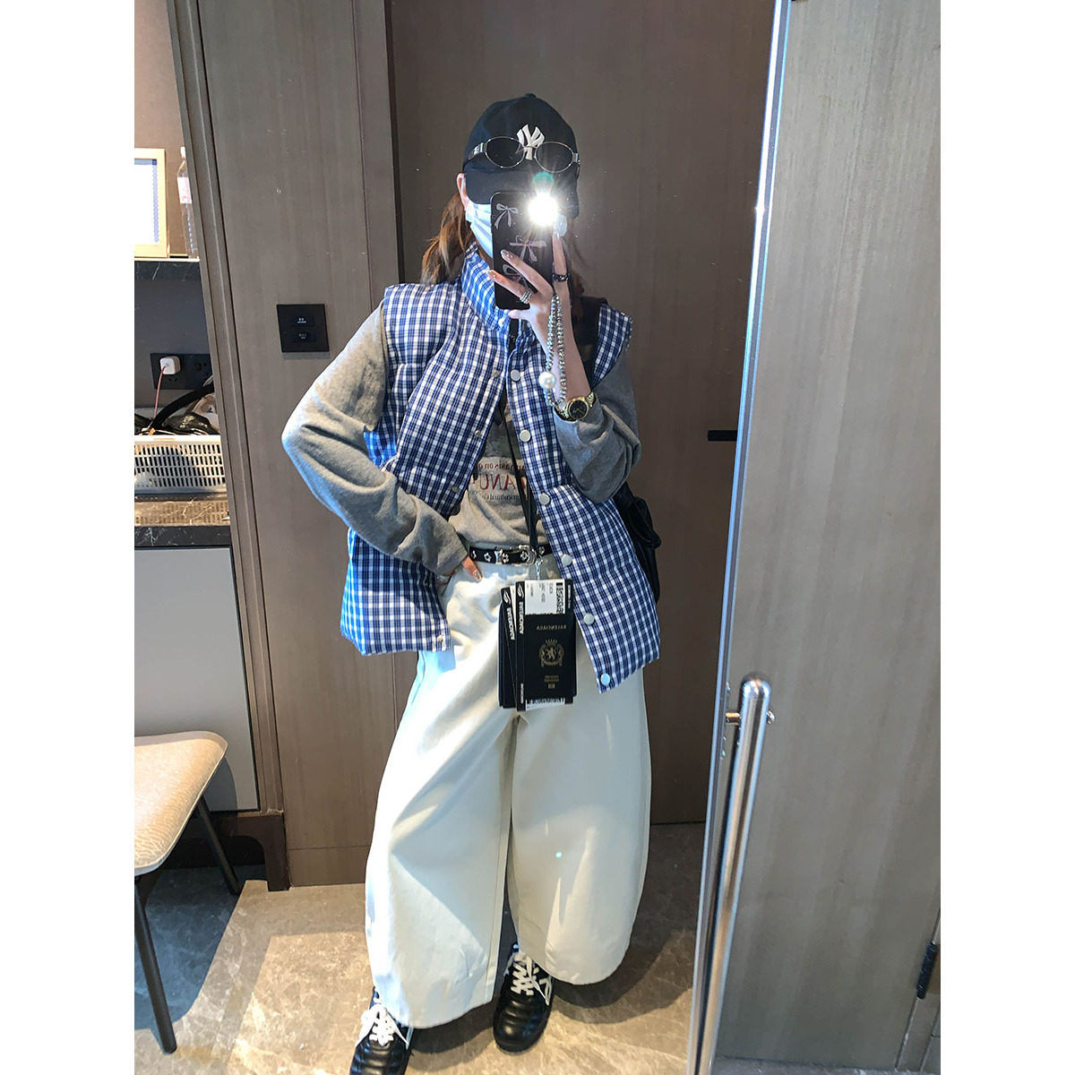 秋季新款 立体剪裁简约半松紧高腰阔腿休闲裤小个子 MQ1776
