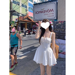 白水女【春日小白裙】白色吊带连衣裙女春秋新款收腰度假初恋短裙