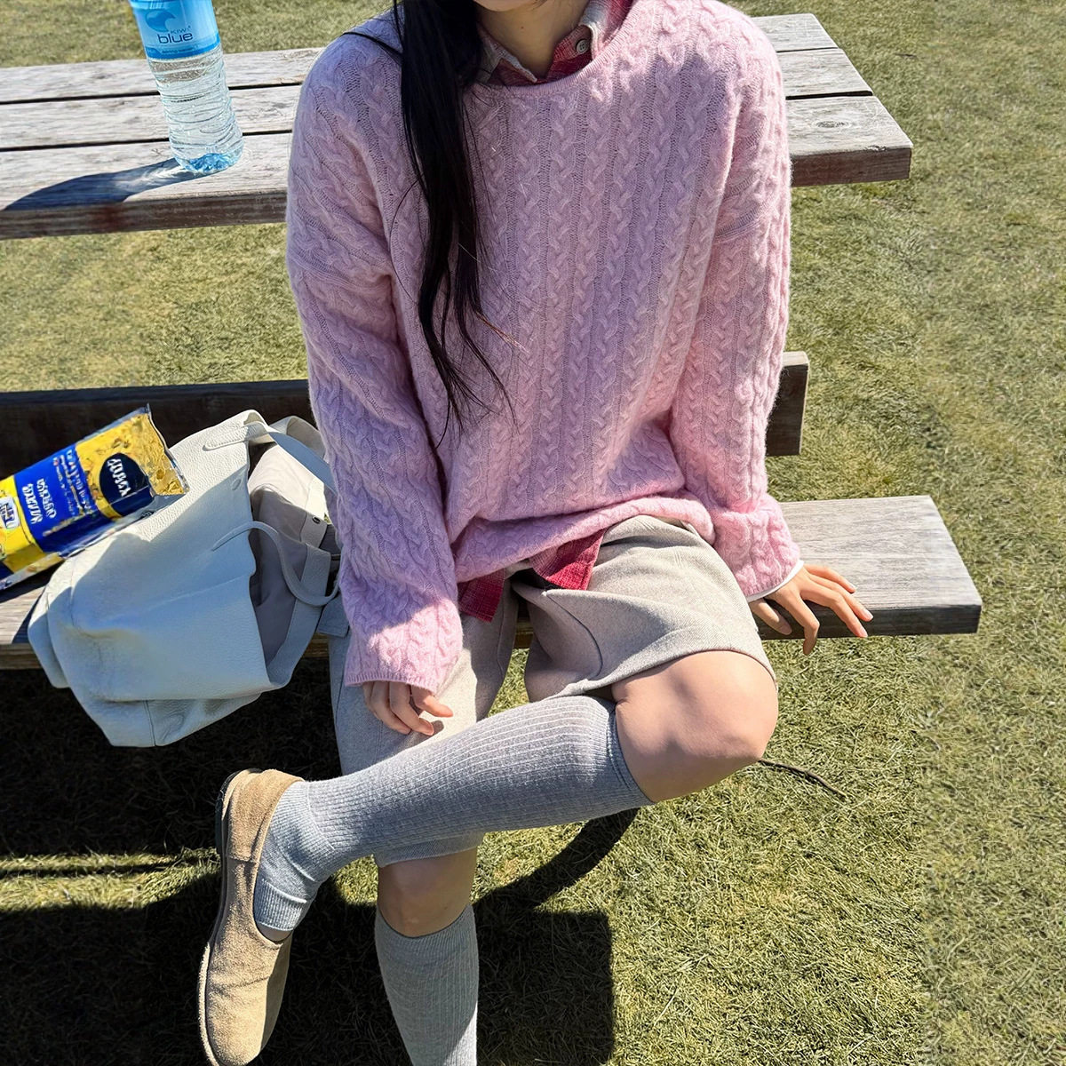 10.19上新 圆领麻花羊驼羊毛针织毛衣女冬宽松慵懒套头上衣 12895