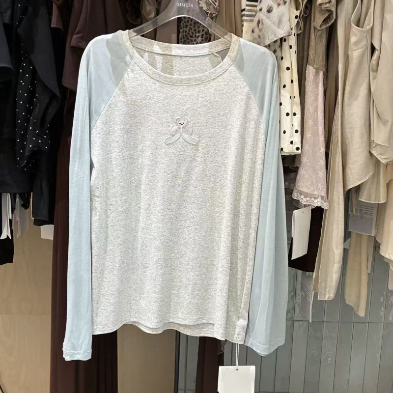 XM26早秋上新可爱面膜Tee//撞色小熊贴标早秋薄款日常百搭长袖T