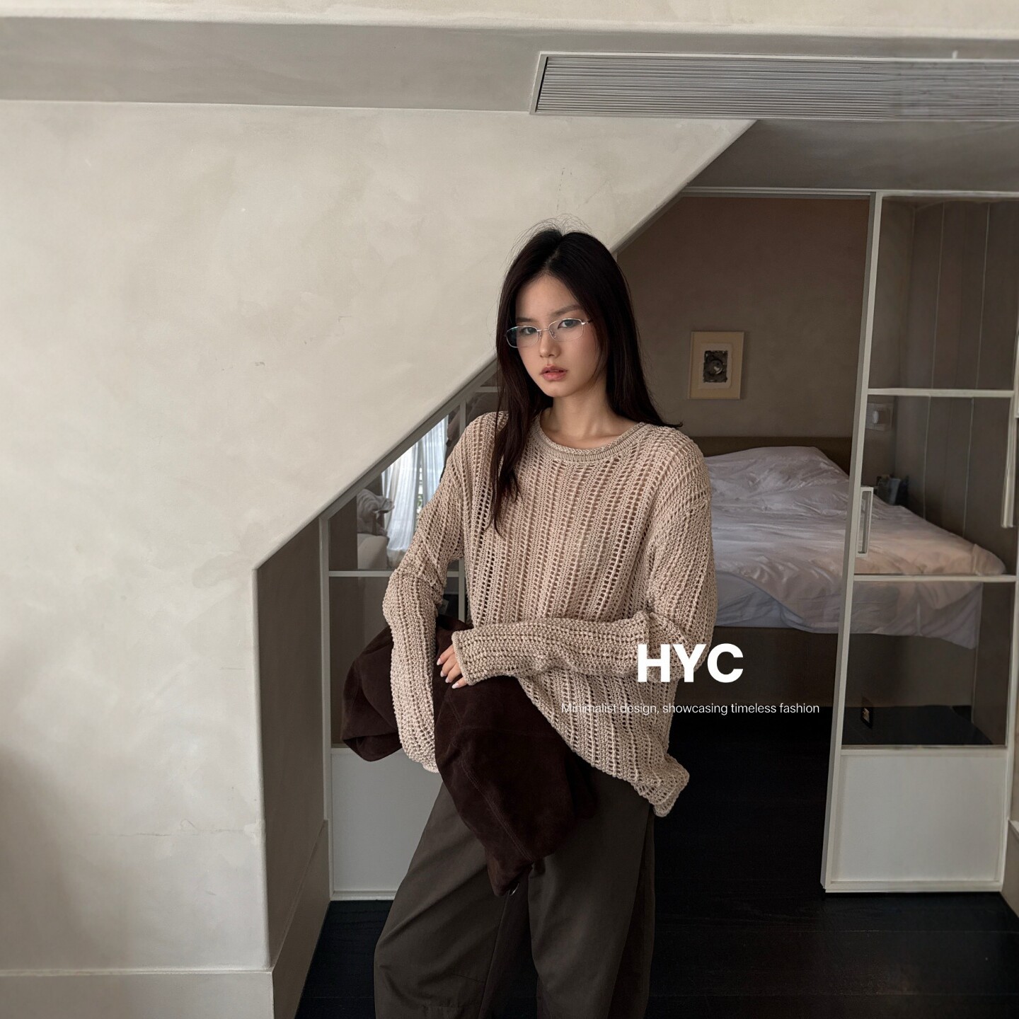 HYC十三行2026秋季新款慵懒风镂空针织毛衣女宽松高质感上衣20891
