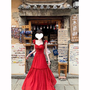 白水女 海岛繁花 小飞袖露背连衣裙女显瘦温柔百搭海边度假连衣裙