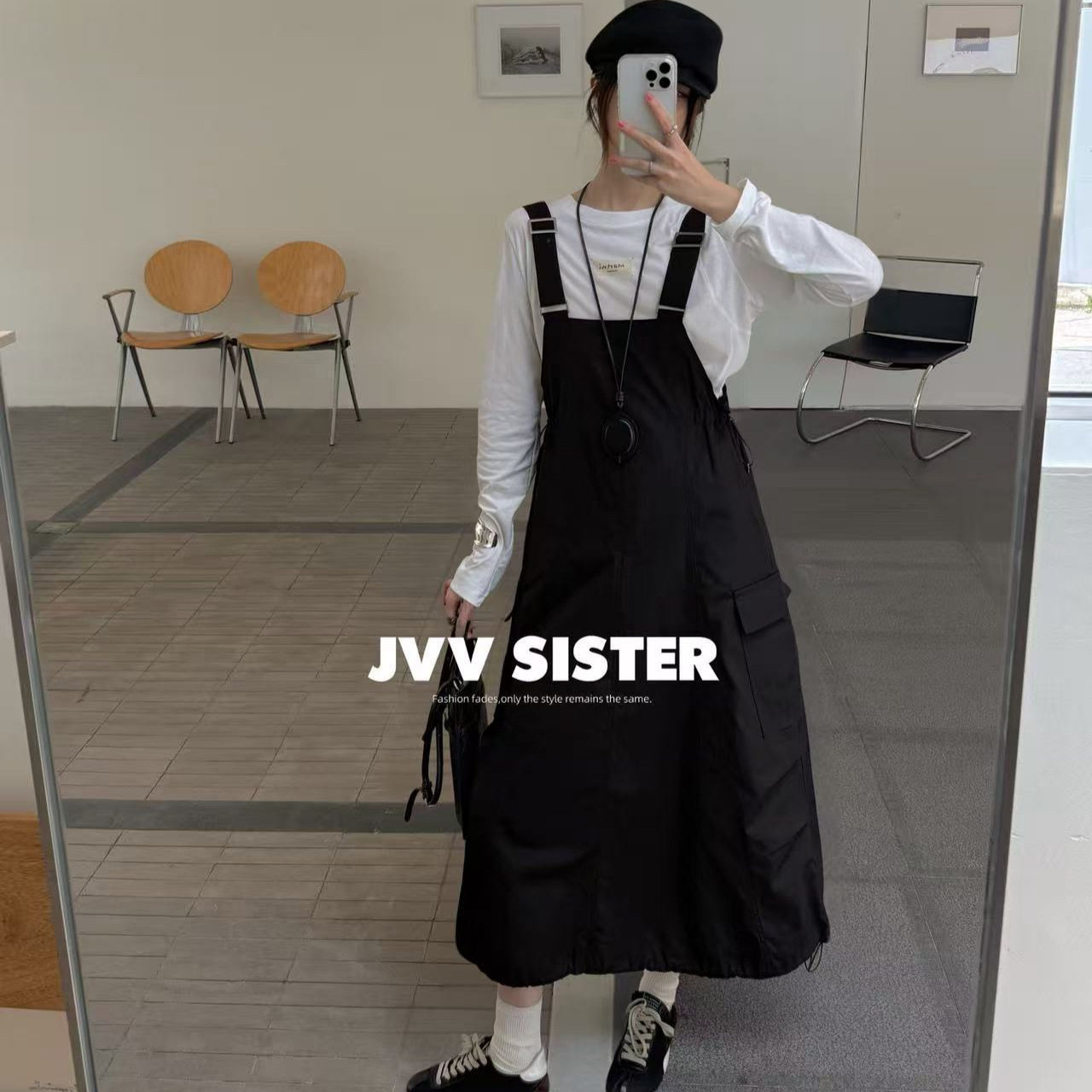 JVV十三行2026秋季新款时尚工装风长裙休闲百搭连体背带裙女72789