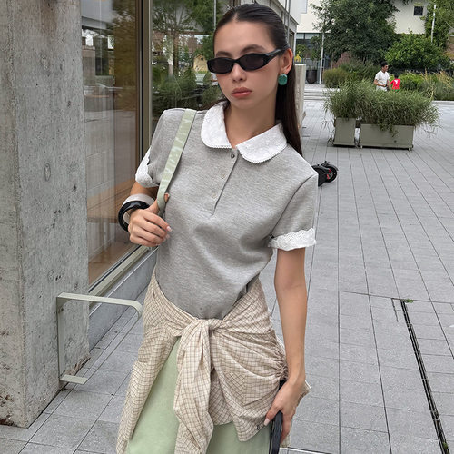 「 7.19 首秋新品 」MMFISH 蕾丝花边polo领撞色刺绣短袖T 26T555
