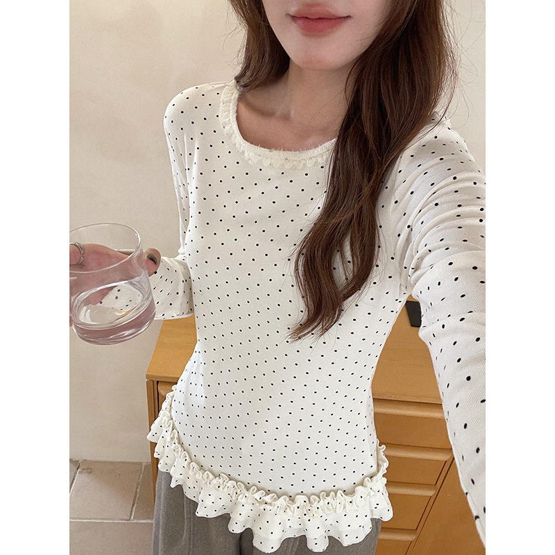 【GM】秋季女装新款上衣打底衫内搭设计感波点长袖t恤女AN2295