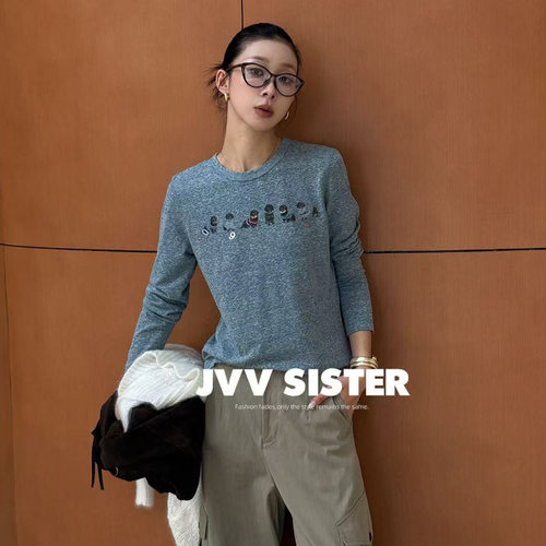 JVV十三行2026秋季新款印花圆领百搭显瘦上衣休闲长袖T恤女01287
