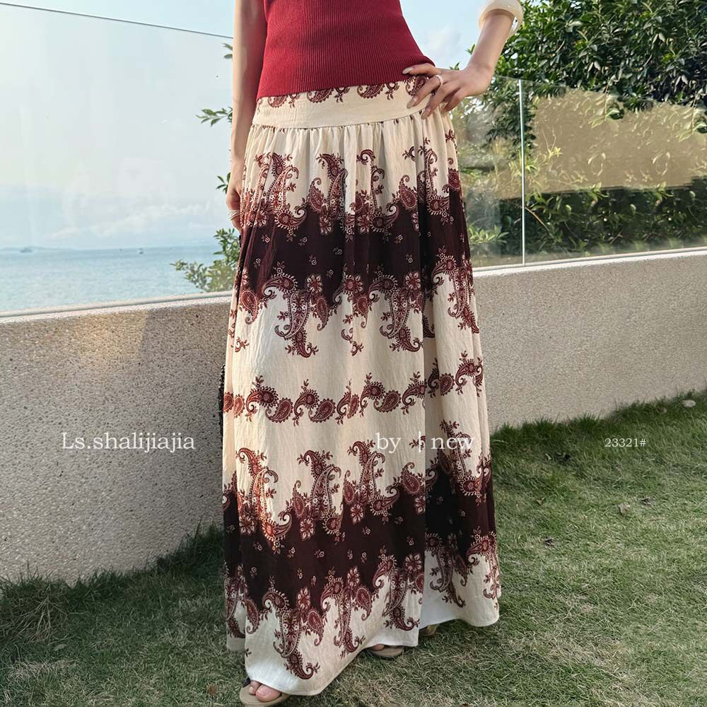 LS 复古印花度假风休闲半身裙广州十三行2026夏季新款裙子23321#