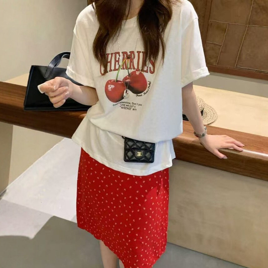 SS现货樱桃卡通印花短袖T恤女2026夏季新款宽松休闲上衣5331S
