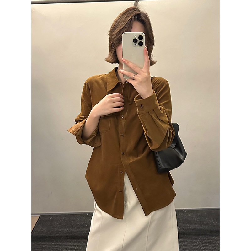 MMC美拉德风灯芯绒衬衫2026秋翻领口袋宽松显瘦长袖衬衣63S51086