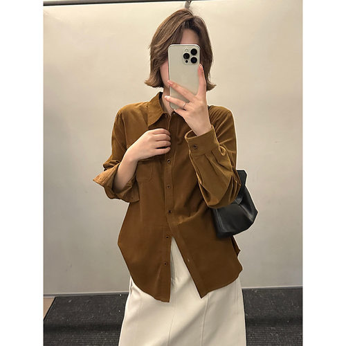 MMC美拉德风灯芯绒衬衫2026秋翻领口袋宽松显瘦长袖衬衣63S51086