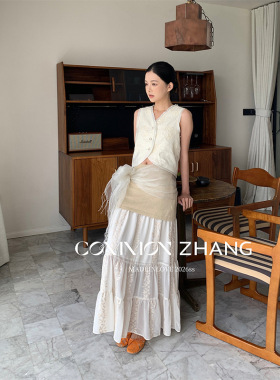 CZ ZHANG夏假两件针织拼接绣花半身裙女包臀A字大摆长裙C12950