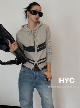 HYC十三行2026秋季新款连帽撞色长袖上衣休闲百搭针织外套女20839