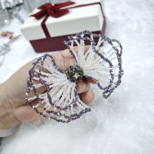 奢华闪耀花朵弹簧夹仿水晶手工串珠横夹法式气质高级感女发夹发饰