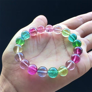 天然彩虹玻璃体碧玺手链糖果单圈老矿碧玺手串10.5mm女款碧玺礼物