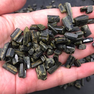 天然柱状绿碧玺电气石单晶体电气石原石碎石矿标科普无注胶无优化