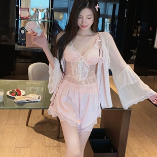 2026新款 家居服 性感蕾丝带胸垫睡衣女夏纯欲风宫廷公主风吊带短裤