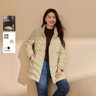 【中长款羽绒服】纤莉秀大码女装90鸭绒保暖外套胖mm2025冬装新款
