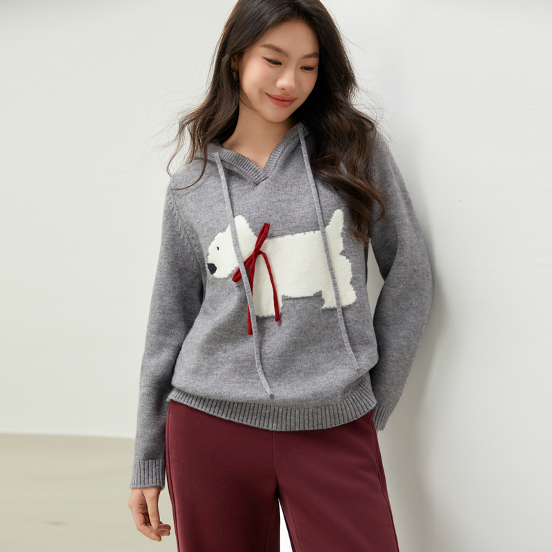 【减龄小狗休闲慵懒连帽百搭毛衣】纤莉秀大码女装胖mm2025春新款