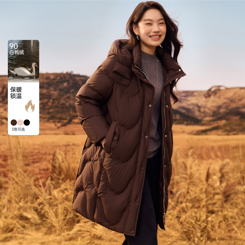 【黑标白鸭绒】过膝连帽被子加厚羽绒服纤莉秀大码女装胖mm冬新款
