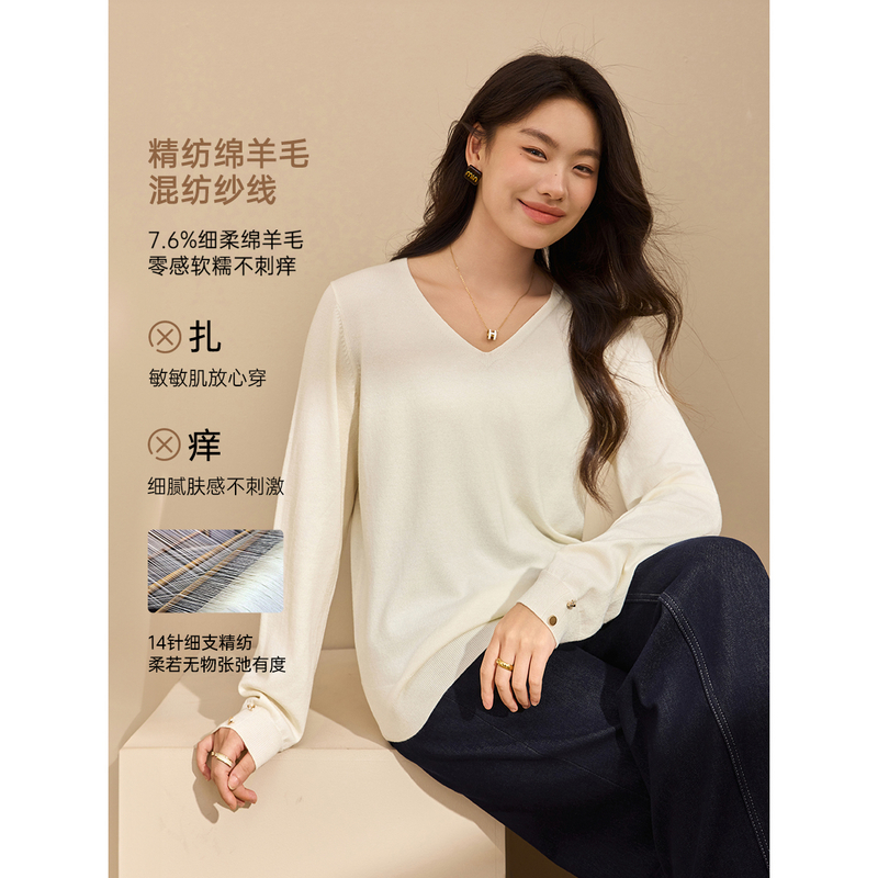 【情书】慵懒风软糯纯色圆领打底针织衫纤莉秀大码女装胖mm秋新款