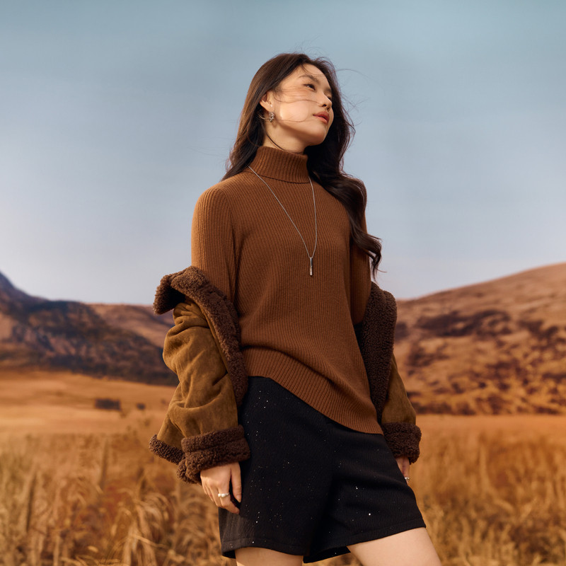 【美利奴绵羊毛】无缝一体山羊绒慵懒感高领毛衣胖mm2025冬装新款,女装/女士精品,大码内搭,淘宝优惠券,粉丝福利购,淘宝优惠卷