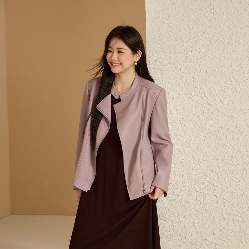 【机车风PU皮外套】纤莉秀大码女装时髦个性开衫胖mm2025冬新款