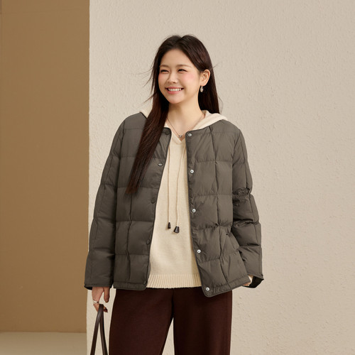 【方格保暖棉服】纤莉秀大码女装韩系减龄圆领外套胖mm2025冬新款