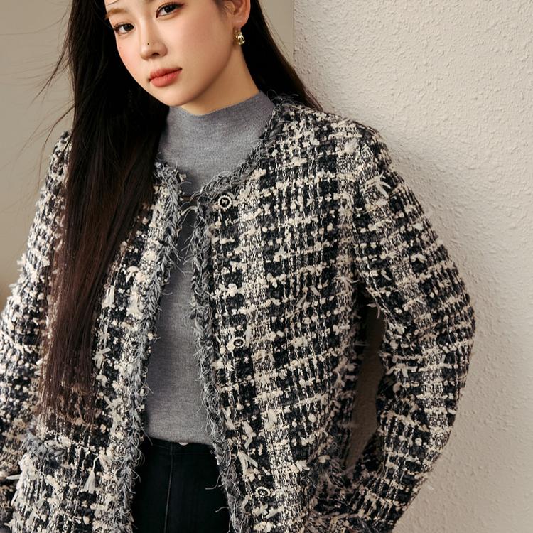 纤莉秀洋气百搭粗花呢外套