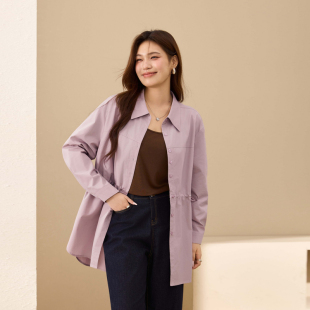 纯棉气质开衫 女装 纤莉秀大码 外搭胖mm2025秋新款 抽绳收腰衬衫