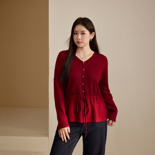 【幽兰】抽绳小众设计软糯伞摆针织衫纤莉秀大码女装胖mm冬装新款