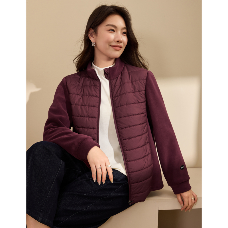 【立领拼接夹棉外套】纤莉秀大码女装舒适保暖开衫胖mm2025冬新款