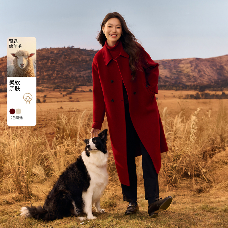 【巴黎大衣】100绵羊毛大A版双面呢大衣纤莉秀大码女装胖mm冬新款