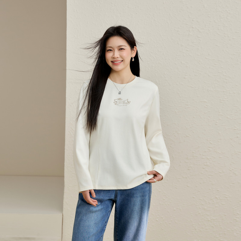 【减龄刺绣图案圆领T恤】纤莉秀大码女装简约休闲上衣胖mm春新款,女装/女士精品,大码内搭,淘宝优惠券,粉丝福利购,淘宝优惠卷