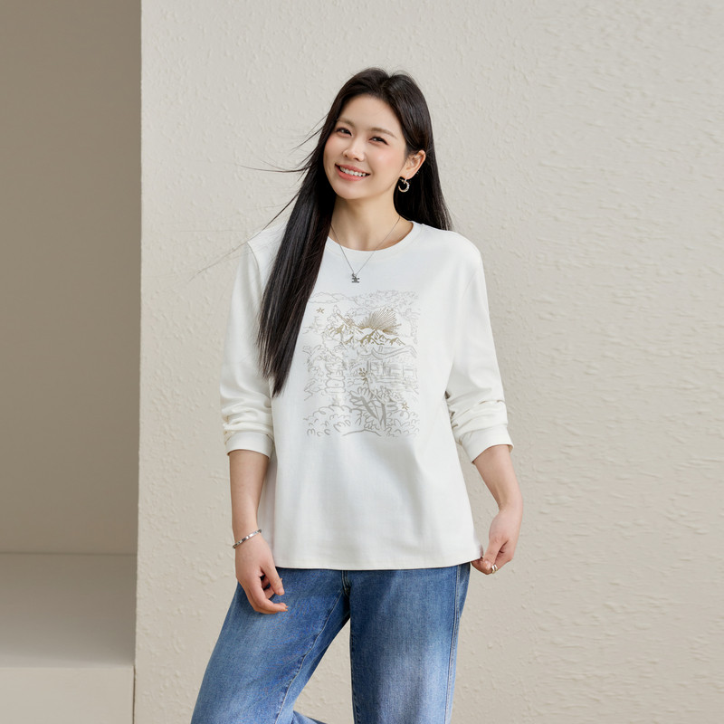 【百搭长袖T恤】纤莉秀大码女装时尚简约圆领上衣胖mm2026春新款,女装/女士精品,大码内搭,淘宝优惠券,粉丝福利购,淘宝优惠卷