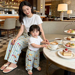女小童裤子夏季薄款长裤纯棉儿童防蚊裤亲子装套装男女宝宝直筒裤