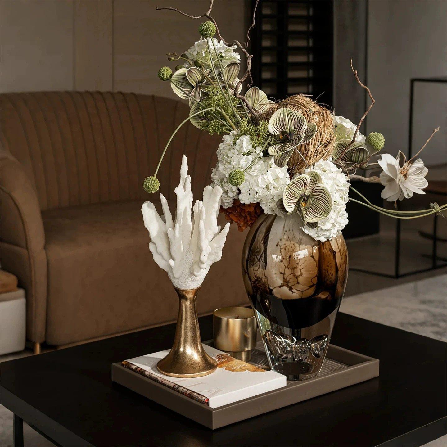 现代轻奢中古风样板房客厅茶几酒店售楼部真花艺托盘书籍组合,家居饰品,装饰摆件,淘宝优惠券,粉丝福利购,淘宝优惠卷