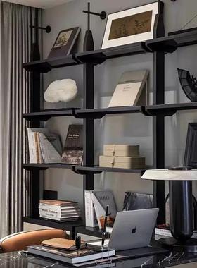 现代轻奢中古风样板房书房书柜书桌电脑模型书籍装饰画盒组合摆件