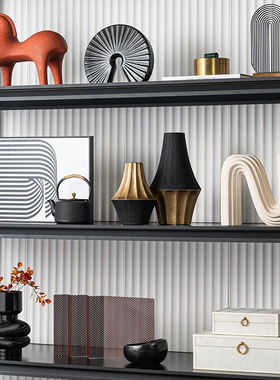 现代轻奢样板房酒店售楼部书房书架花瓶首饰盒装饰画组合装饰摆件