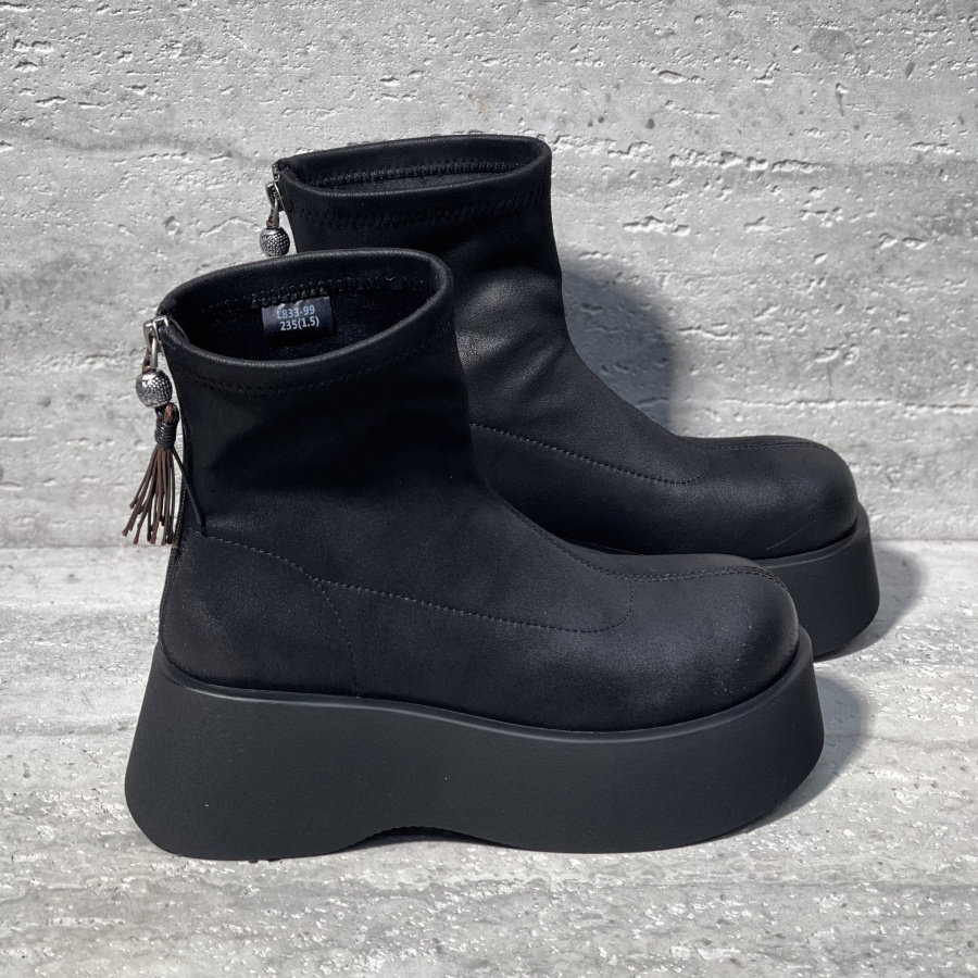 欧洲站女鞋2025冬季新款油蜡羊绒厚底加绒后拉链流苏瘦瘦靴短靴女,女鞋,弹力靴/袜靴,淘宝优惠券,粉丝福利购,淘宝优惠卷