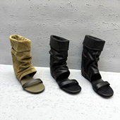 堆堆靴夏季 欧洲站欧货女鞋 2026新款 牛皮中筒内增高一字露趾凉靴超