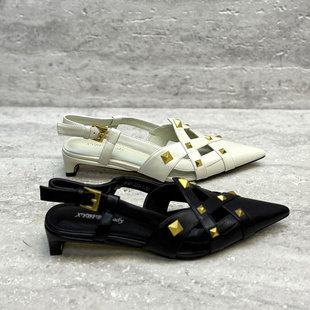 欧洲站欧货女鞋2026春夏现款金属装饰时镂空后空凉鞋绑带浅口单鞋