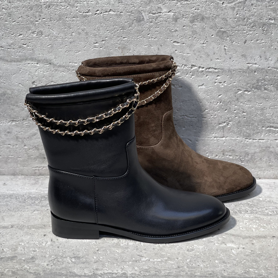 粗跟套筒链条时尚短靴马丁靴女