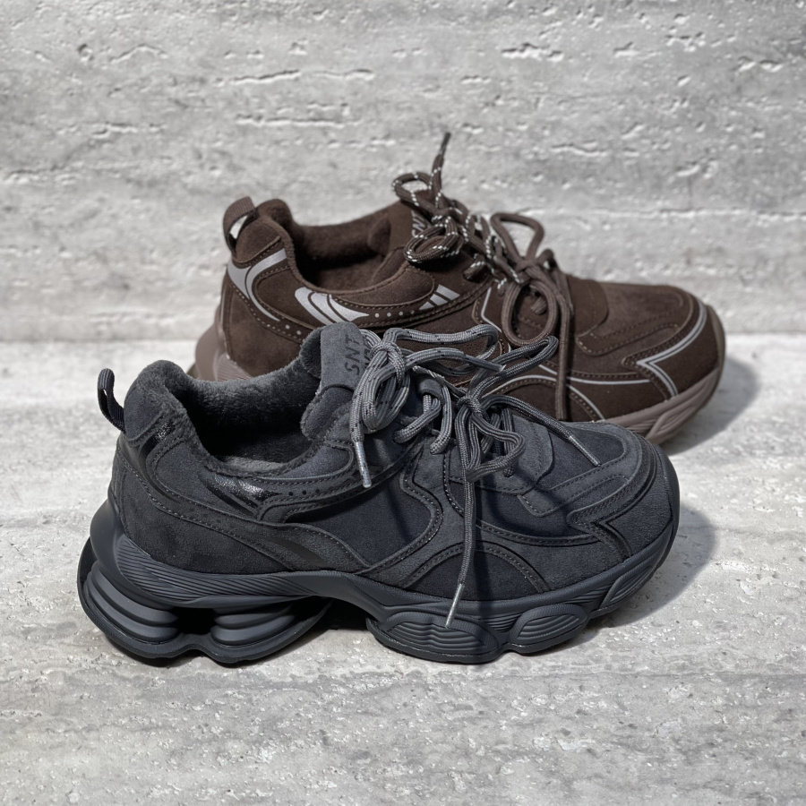 加绒保暖系带休闲运动鞋老爹鞋女