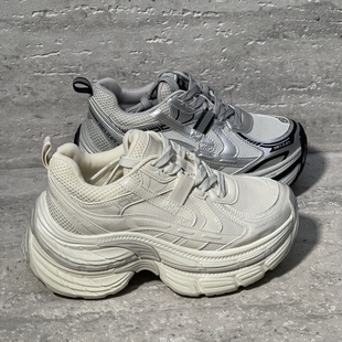 增高6cm小个子轻便真皮透气厚底老爹鞋2026春季款软底休闲运动鞋