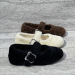 乐魔女鞋2025冬季新款真毛羊羔毛皮带扣水钻浅口低跟玛丽珍鞋棉鞋