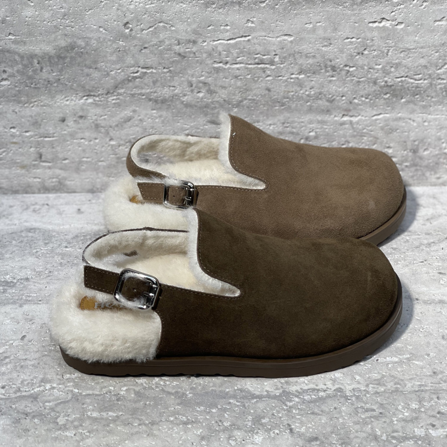 磨砂皮后绊带平底圆头勃肯鞋棉鞋