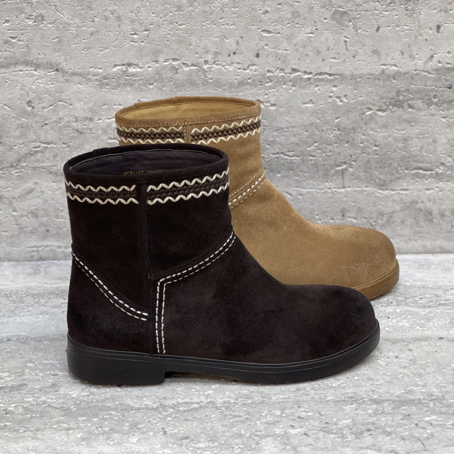 牛反绒套筒粗跟英伦风烟筒靴短靴